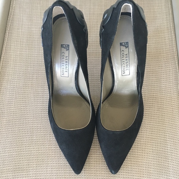 Versace Collection Black Pointed Toe Pumps w Detailed Back EUC - Picture 6 of 13